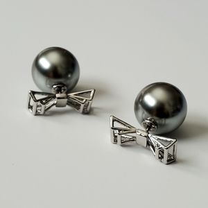 Ted Baker Gray Pearl Back Bow Earrings